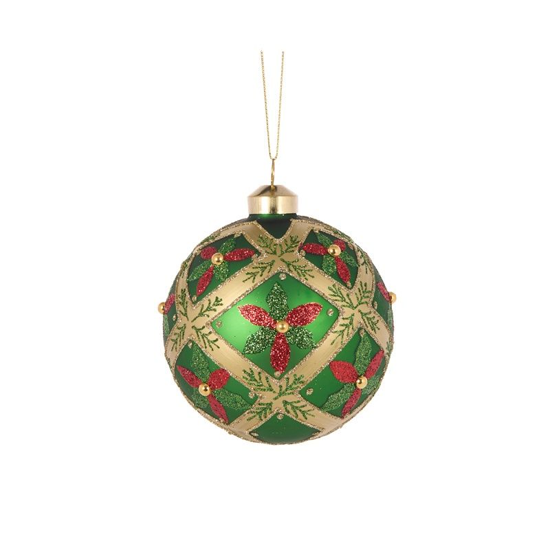 Green Quilted Holly Bauble