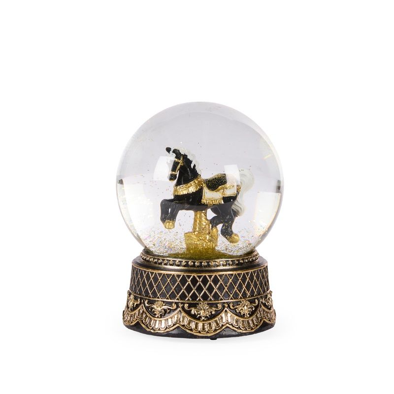 Black And Gold Rocking Horse Snowglobe