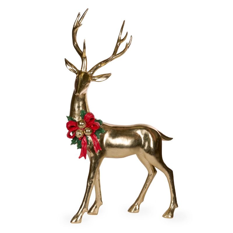 84 CM Standing Gold Reindeer With Holly Garland