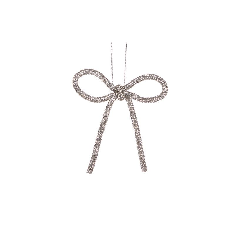 9 CM Silver Beaded Bow Ornament
