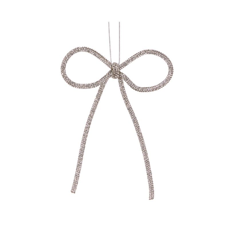 14 CM Silver Beaded Bow Ornament