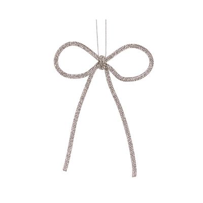 14 CM Silver Beaded Bow Ornament