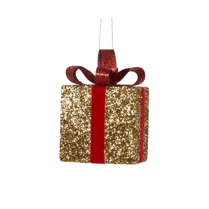 10 CM Red And Gold Glittered Gift Box