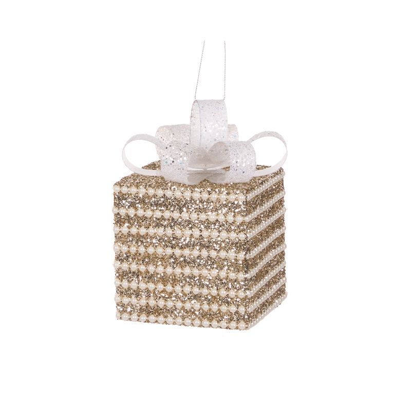 10 CM Champagne And Pearl Glittered Gift Box