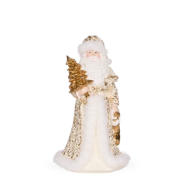 23 CM White And Gold Santa With Fur