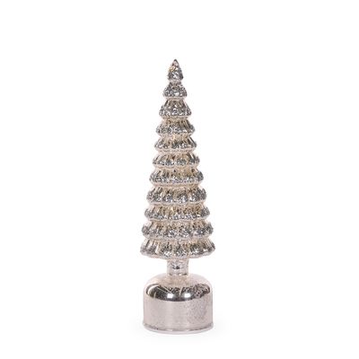 33 CM Silver Mercury Glass Rotating LED Tree
