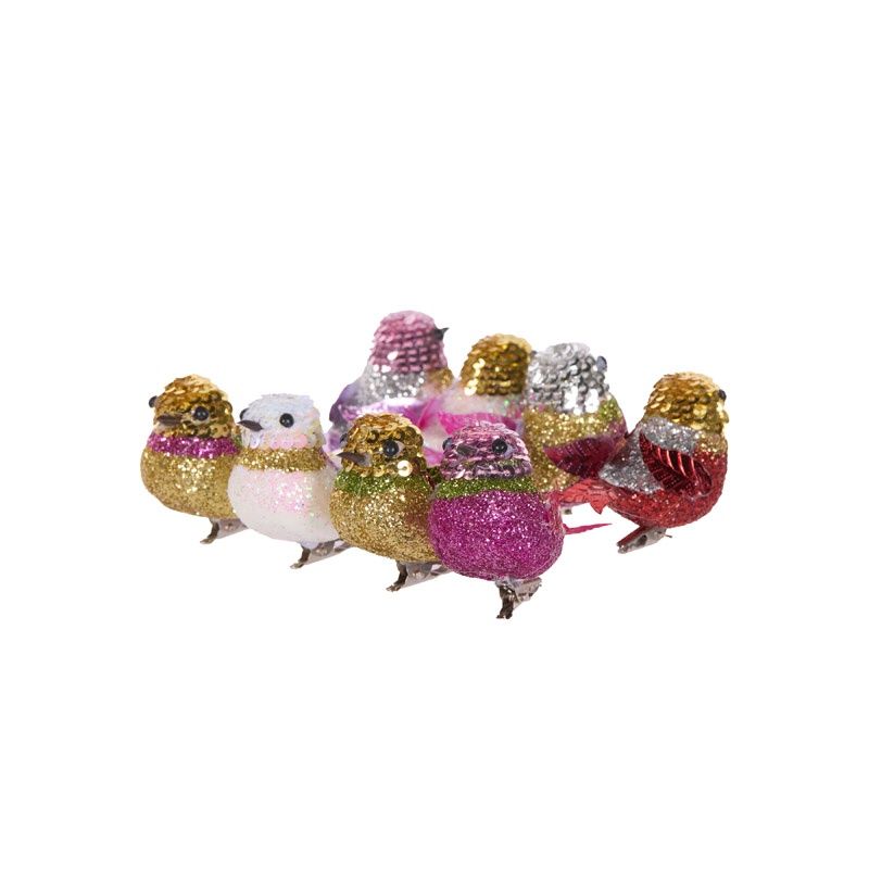 8 PK Sequin Clip Birds