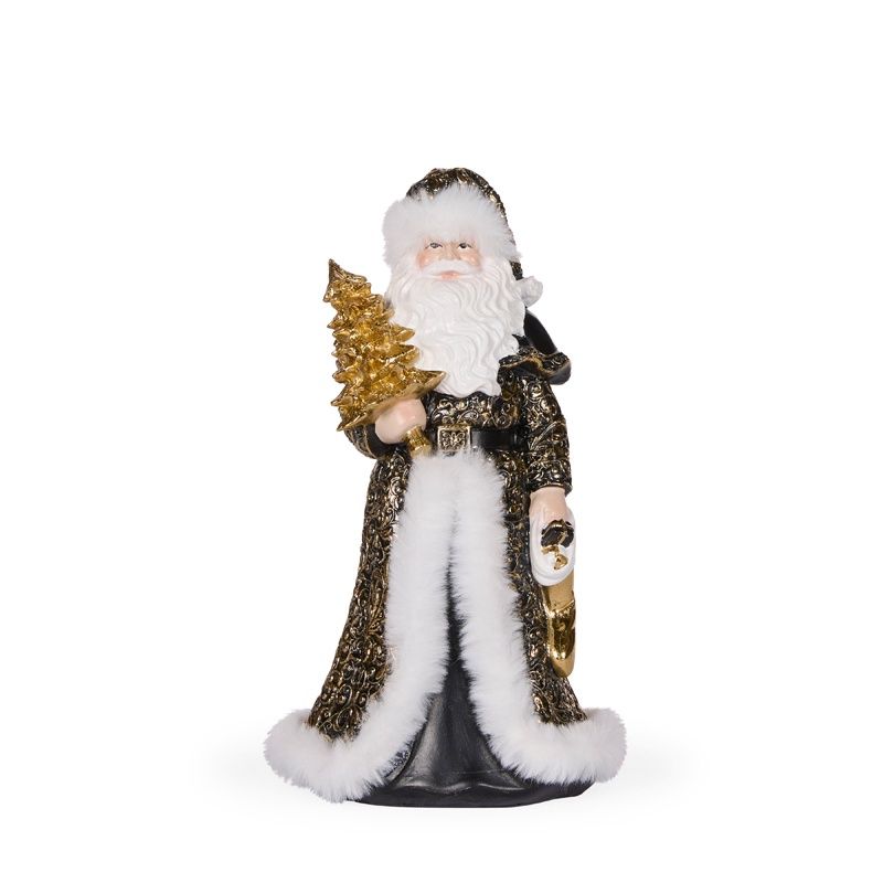 23 CM Black And Gold Santa With Fur