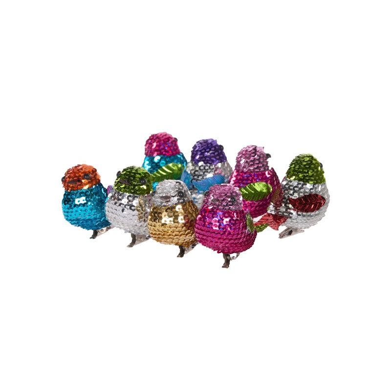 8 PK Bright Sequin Clip Birds