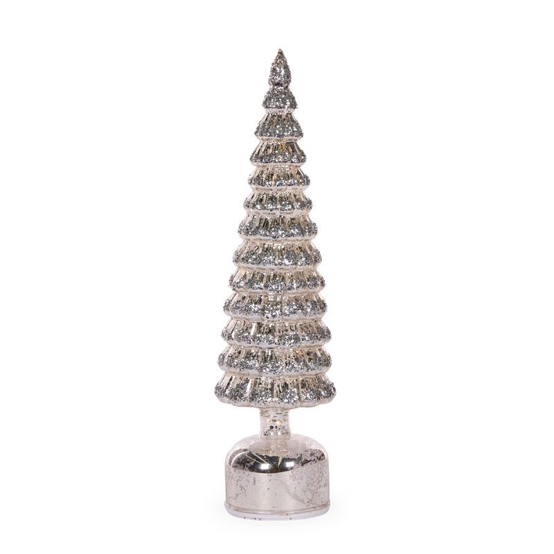 41 CM Silver Mercury Glass Rotating LED Tree
