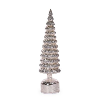 41 CM Silver Mercury Glass Rotating LED Tree