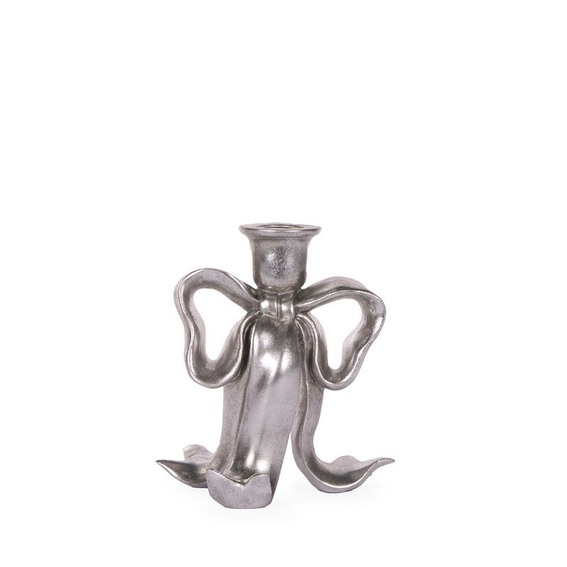 17 CM Silver Bow Candle Holder