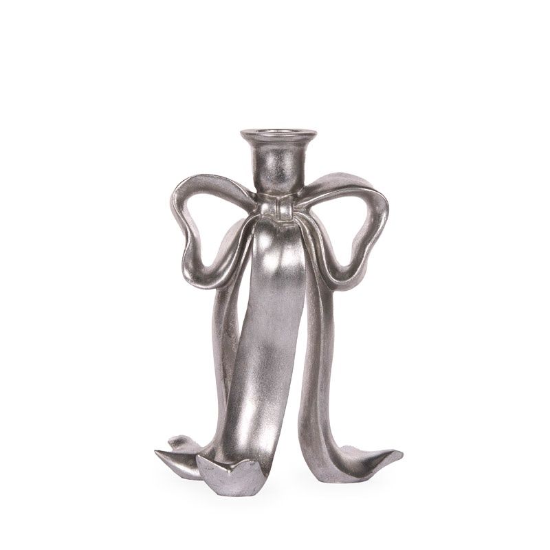 23 CM Silver Bow Candle Holder