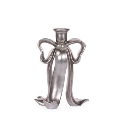 23 CM Silver Bow Candle Holder