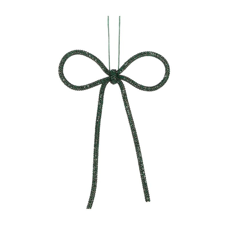 14 CM Dark Green Beaded Bow Ornament