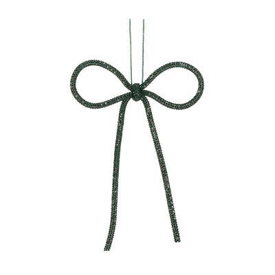 14 CM Dark Green Beaded Bow Ornament