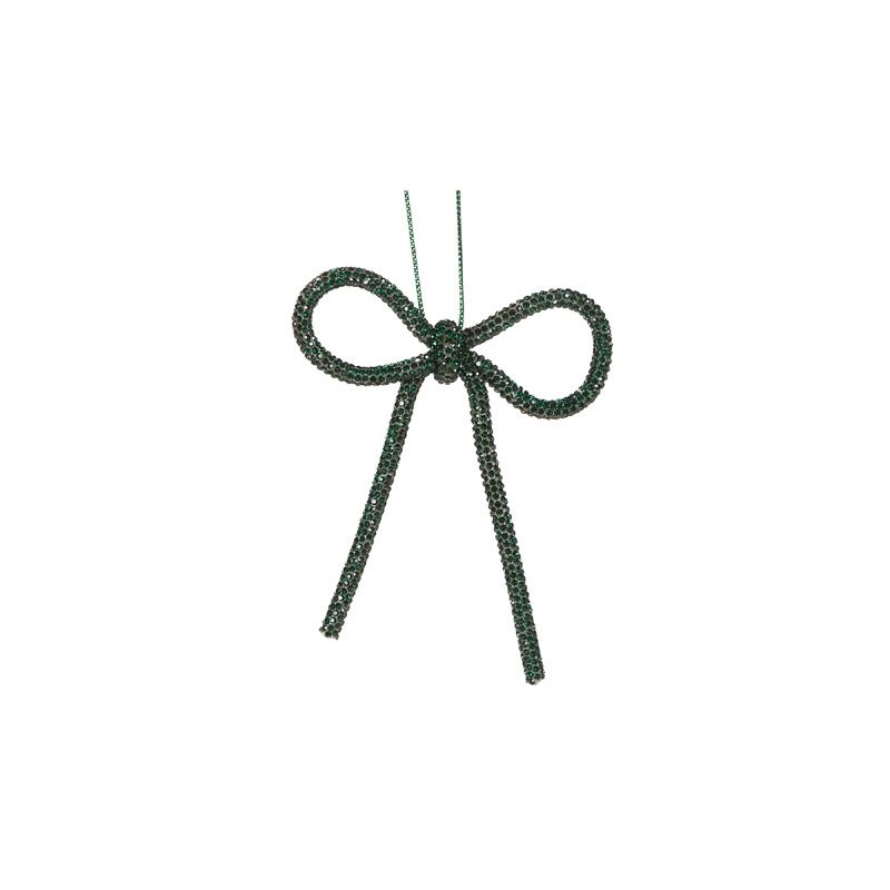 9 CM Dark Green Beaded Bow Ornament