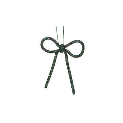 9 CM Dark Green Beaded Bow Ornament