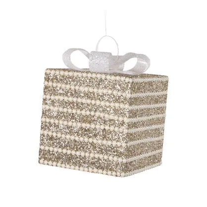 20 CM Champagne And Pearl Glittered Gift Box