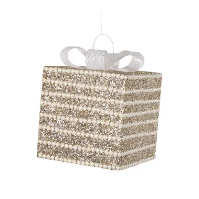 20 CM Champagne And Pearl Glittered Gift Box