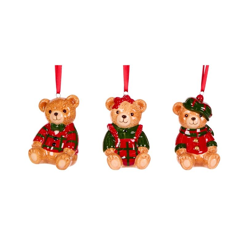 3 ASST Ceramic Teddy Bear Ornaments