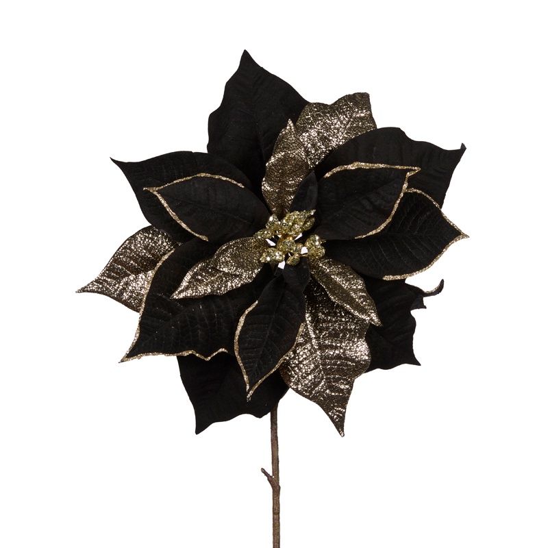 Natural Black And Gold Poinsettia Stem
