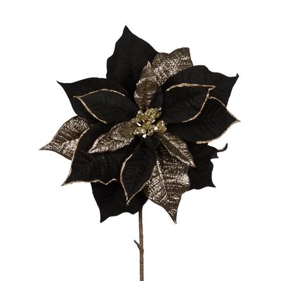 Natural Black And Gold Poinsettia Stem