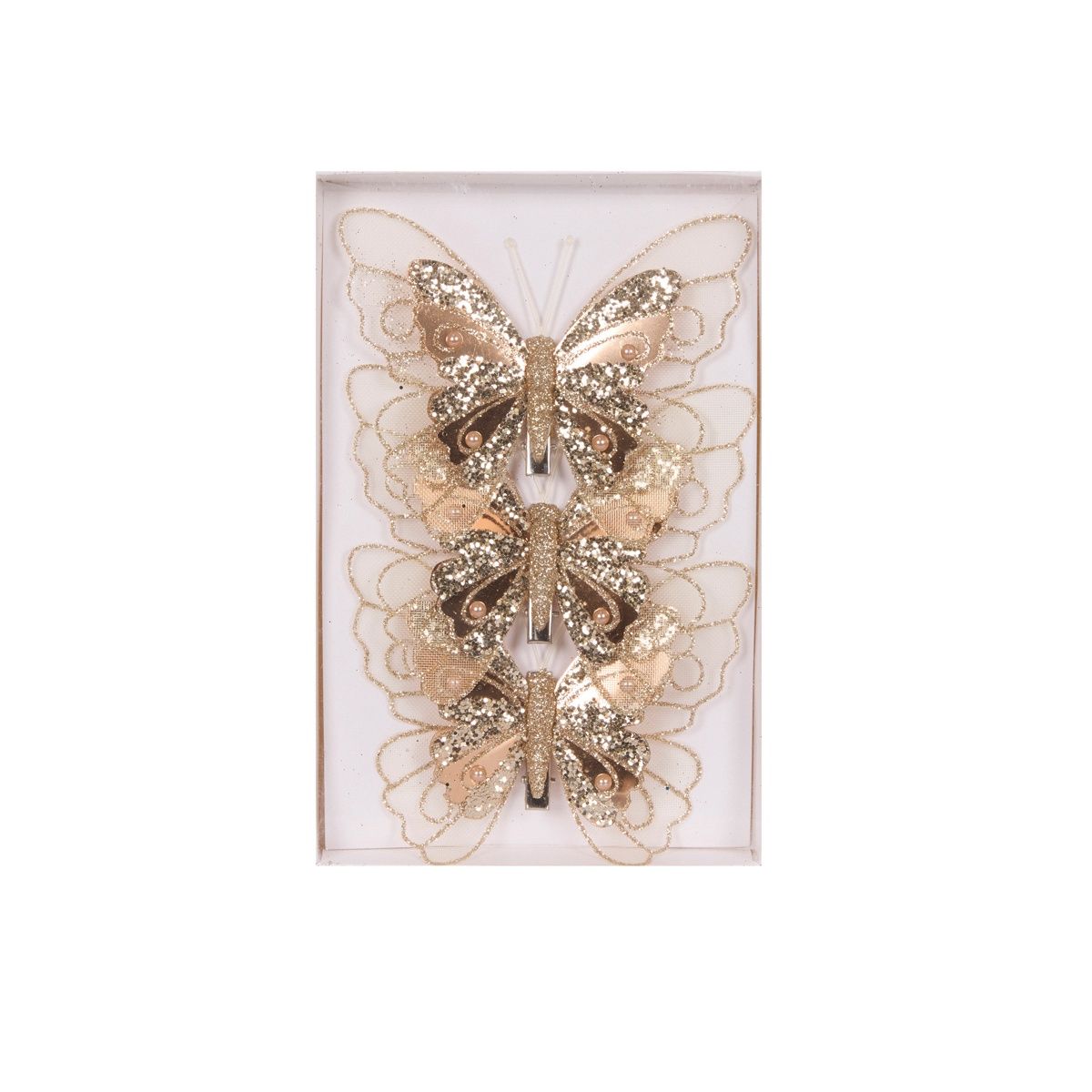 3pk Ivory Embellished Butterflies