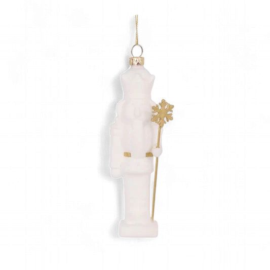 Glass White Nutcracker With Staff Hanging