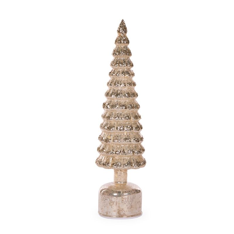 41cm Champagne Mercury Glass Rotating LED Tree