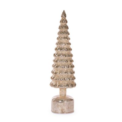 41cm Champagne Mercury Glass Rotating LED Tree