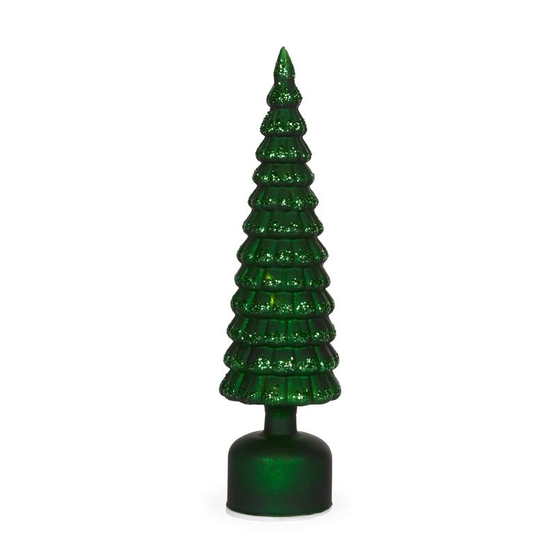 41cm Green Mercury Glass Rotating LED Tree