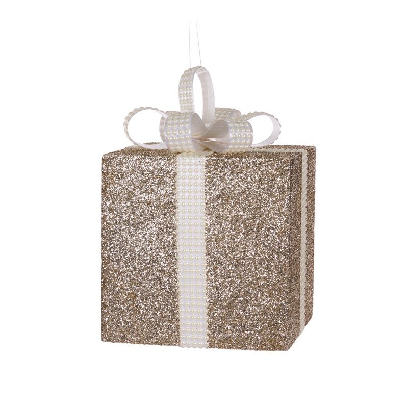 30cm Champagne And White Glittered Gift Box
