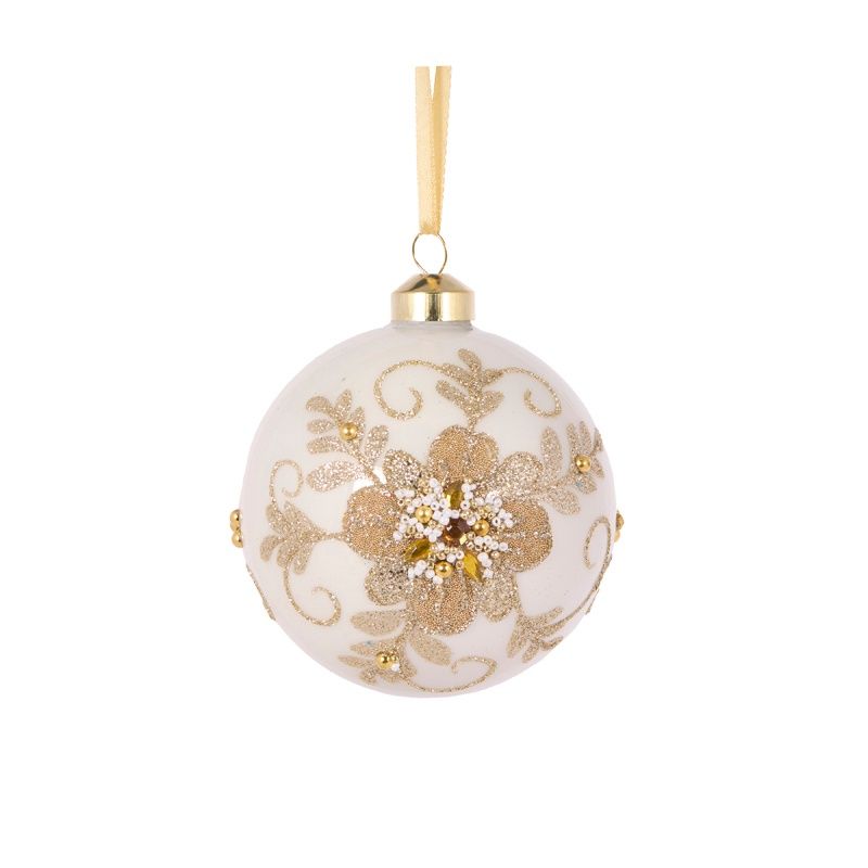 Glittered Lace Floral Bauble