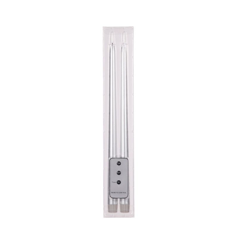 Set/2 Silver LED Taper Candle
