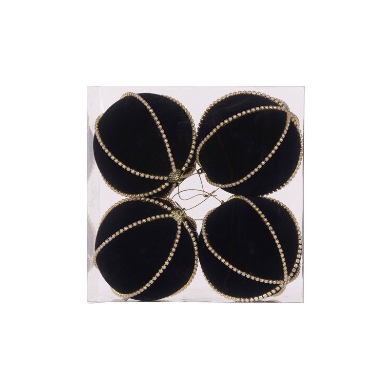 4pk Black Velvet Pearl Bauble
