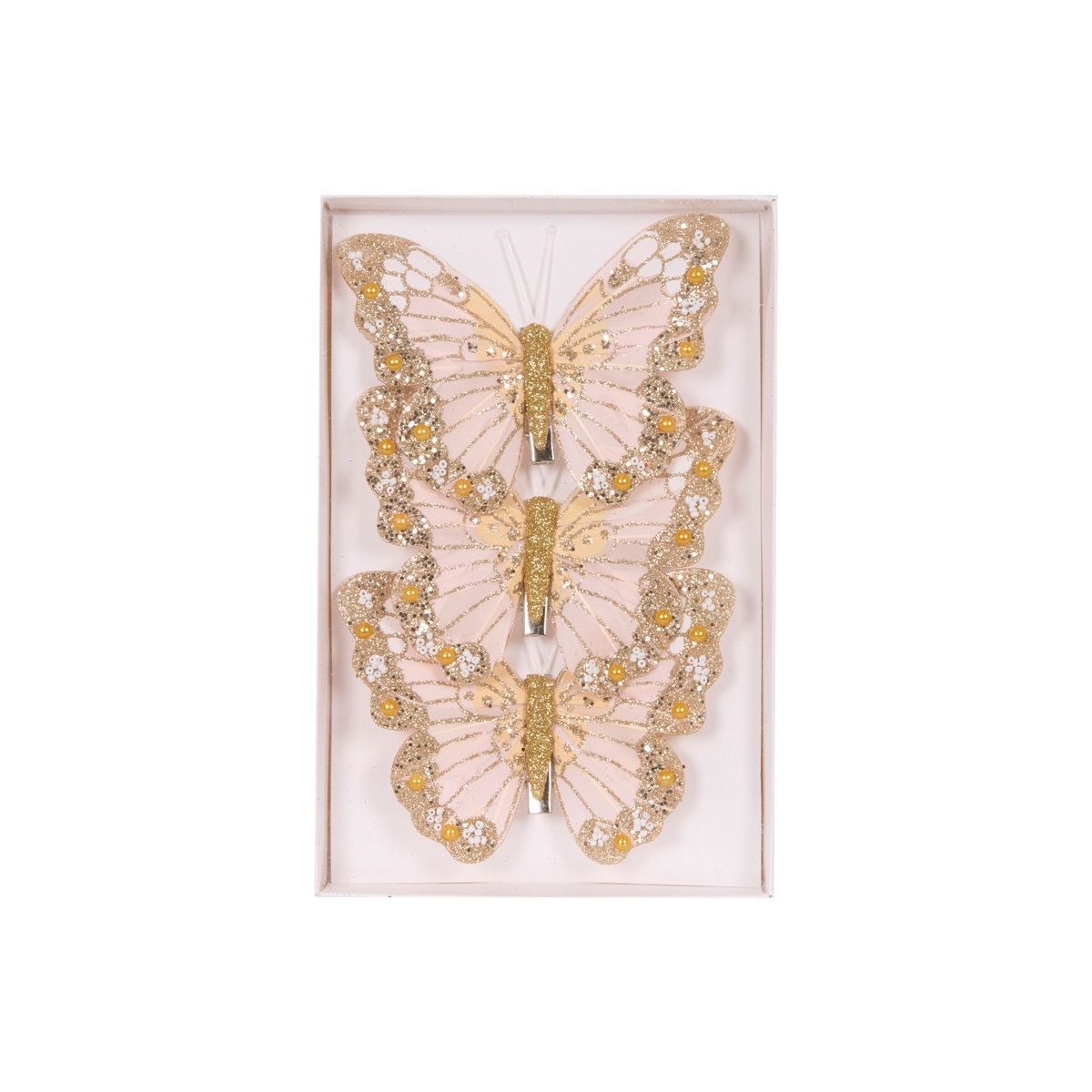 3pk Pink And Gold Shimmering Butterflies