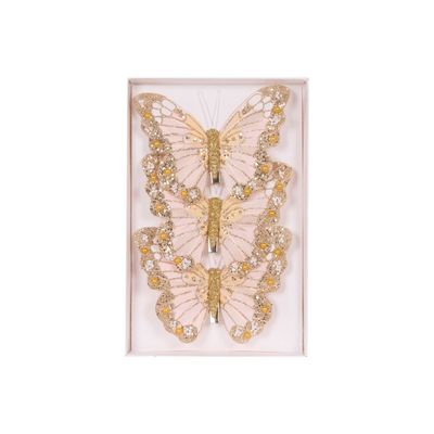 3pk Pink And Gold Shimmering Butterflies