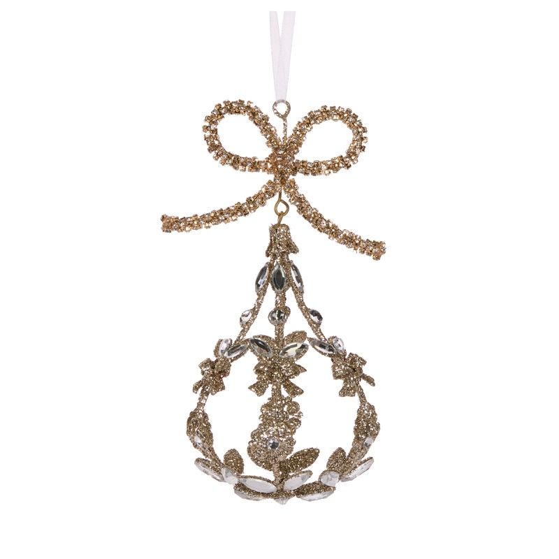 Champagne Jeweled Bow Drop Bauble