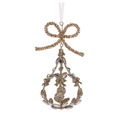 Champagne Jeweled Bow Drop Bauble