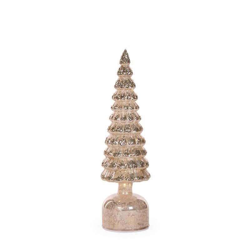 33cm Champagne Mercury Glass Rotating LED Tree