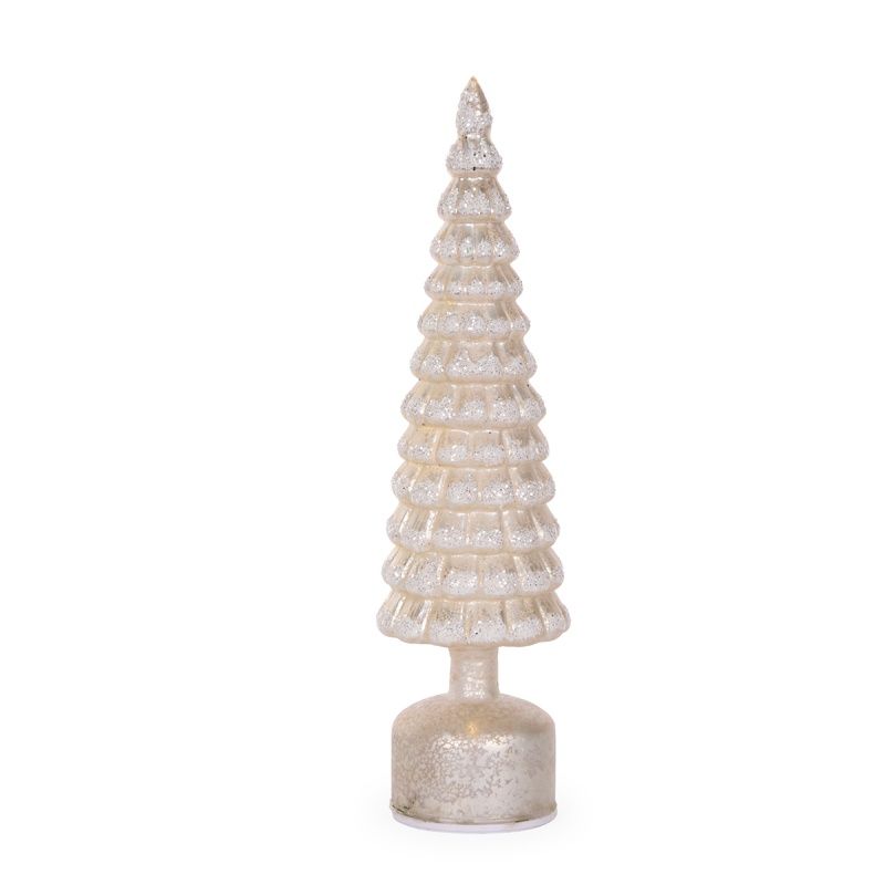 41cm White Mercury Glass Rotating LED Tree