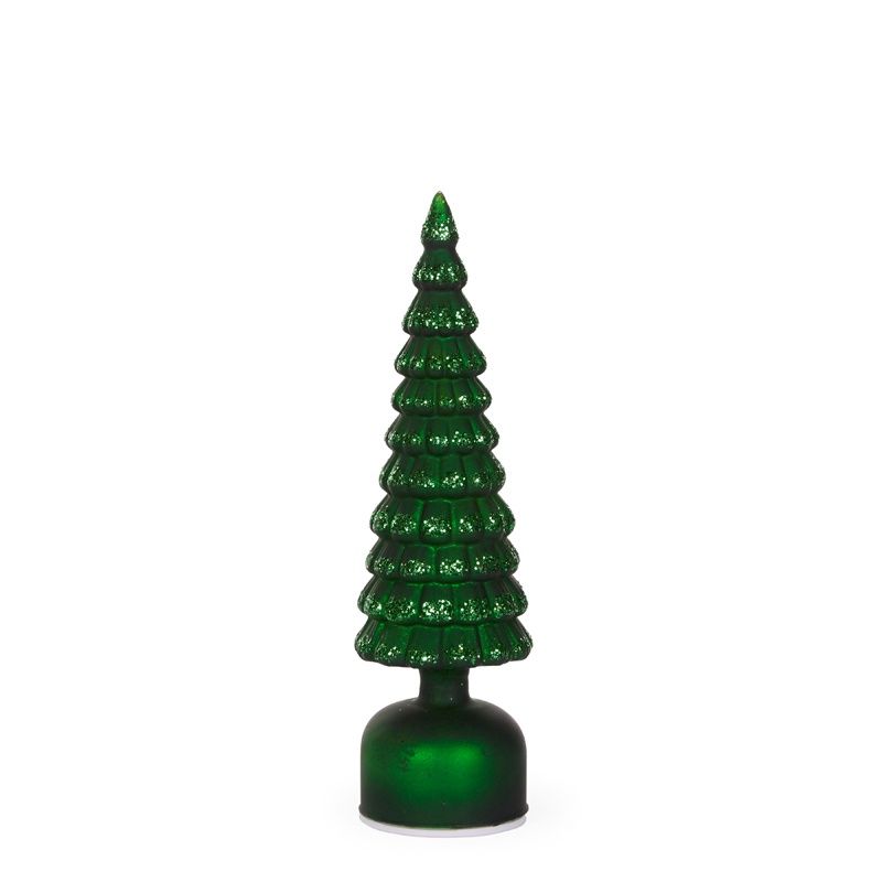 33cm Green Mercury Glass Rotating LED Tree