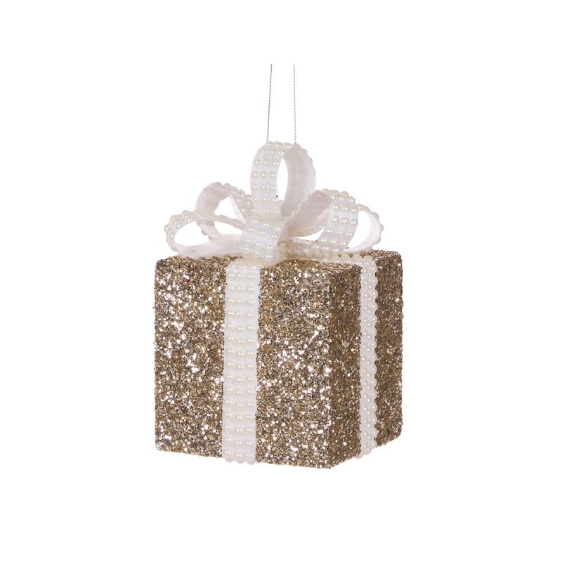 10cm Champagne And White Glittered Gift Box