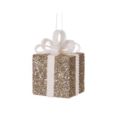 10cm Champagne And White Glittered Gift Box