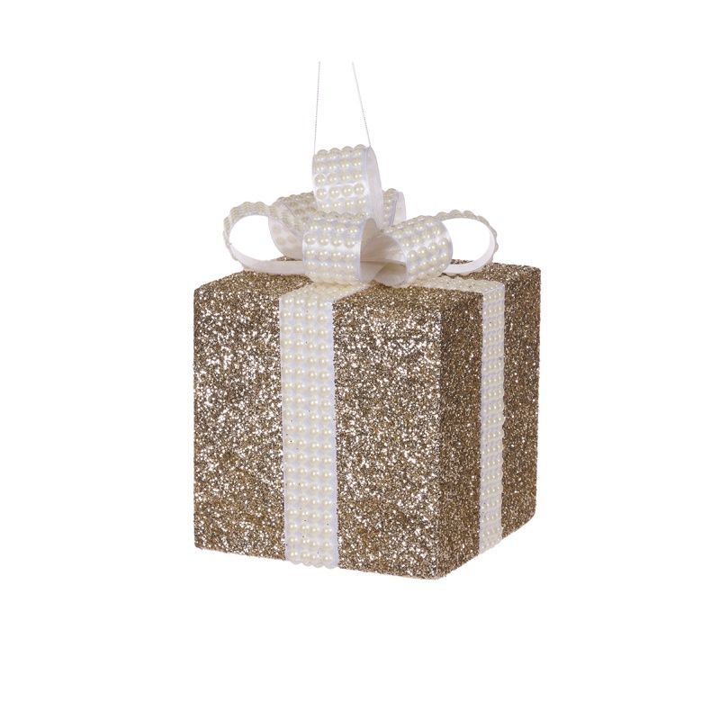 20cm Champagne And White Glittered Gift Box