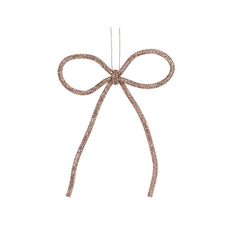 14cm Champagne Beaded Bow Ornament