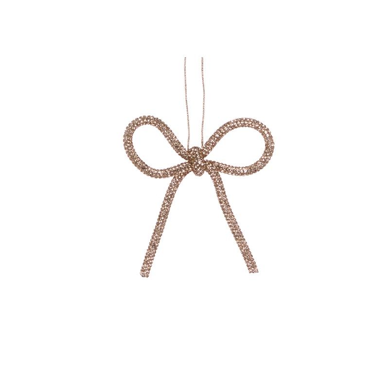 9cm Champagne Beaded Bow Ornament