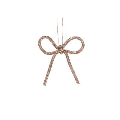 9cm Champagne Beaded Bow Ornament