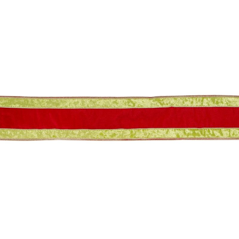 10 CM DOUBLE STRIPE RED AND GOLD VELVET RIBBON